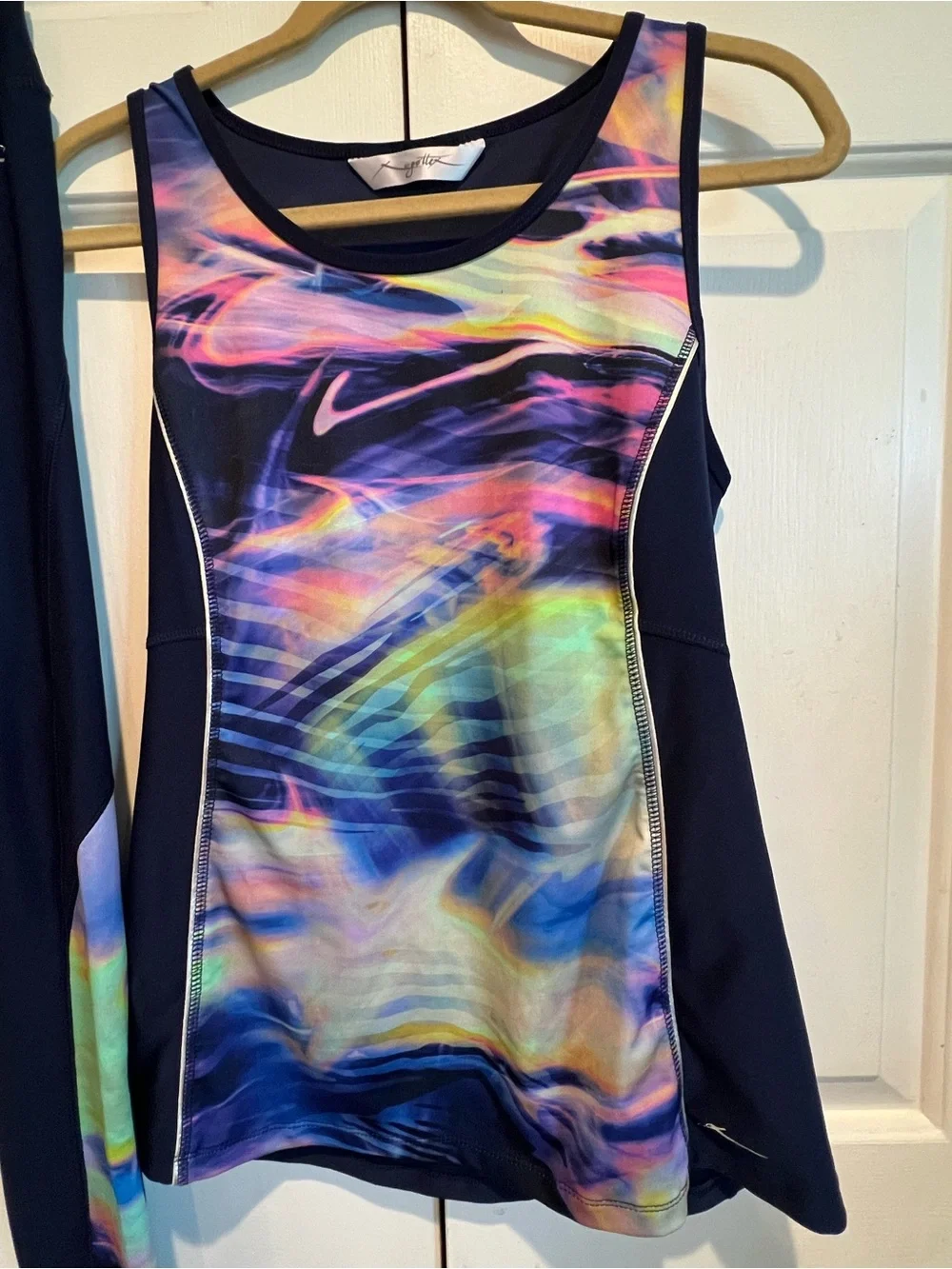 2 Pc Matching Women's Navy Active Leggings & Multicolor Tank Set, Racerback